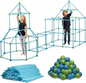 FUNbelievable! 132 Piece Fort Building Kit - Indoor Play Engineering Set with Connecting Sticks & Balls - Creative STEM Building Toys for Kids Play Spaces, Tents & Hideouts