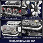 Mould King Visible V-8 Engine Building Blocks V8 Motor Model Building Toys, V8 Combustion Engine Building Sets, Creative STEM Toys Engine Building Kit for Adults Kids 14+(535PCS)