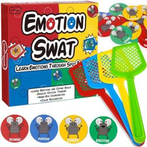 Garybank Emotion Swat Games for Kids Social Emotional Learning, W/56 Emotion Cards, Feelings Regulation Tools for Social Skills Activities, Play Therapy Toys for Counselor, Sight Word Educational Game