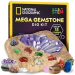NATIONAL GEOGRAPHIC Mega Gemstone Dig Kit – Dig Up 15 Real Gemstones and Crystals, Science Kit for Kids, Gem Digging Kit, Gift for Girls and Boys, Mining Kit, Rock Collection