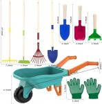 Qtioucp Kids Gardening Tools Set with Wheelbarrow Outside Outdoor Toys Backyard Garden Play Educational STEM Learning for Toddlers Boys Girls 3-8 (Green)