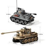 WW2 Army Tank Toys Building Kit, Create a German Tiger & an American M4 Sherman Tank Models with 1184 Blocks, Great Military Gifts for Boys Kids Age 8-14