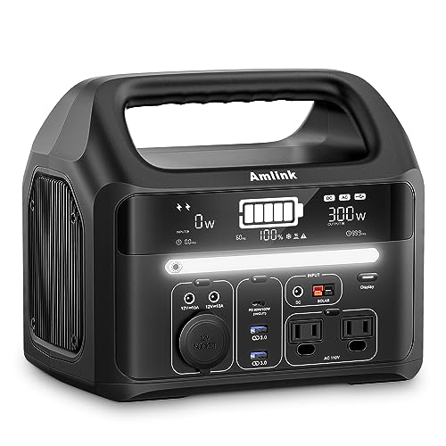 AMLINK Portable Power Station: 300W Solar Generator
