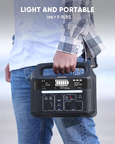 AMLINK Portable Power Station: 300W Solar Generator