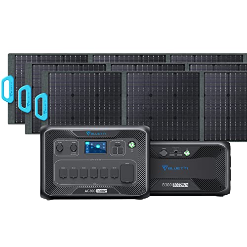 BLUETTI AC300&B300 Solar Generator with Expansion Battery and 3 Solar Panels