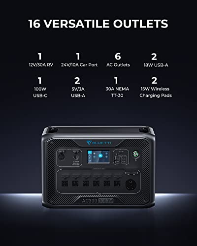 BLUETTI AC300&B300 Solar Generator with Expansion Battery and 3 Solar Panels