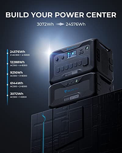 BLUETTI AC300&B300 Solar Generator with Expansion Battery and 3 Solar Panels