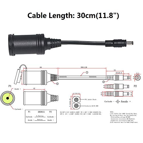 Portable Generator Charger Cable Adapter: 12V DC Female to 5.5mm x 2.1mm Male