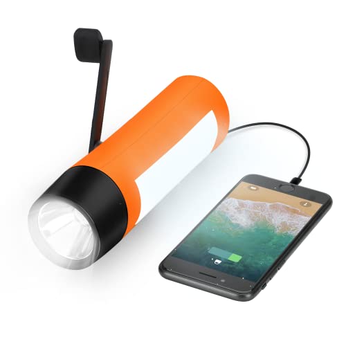 Orange Hand Crank Flashlight/Generator/USB Charger for Emergency