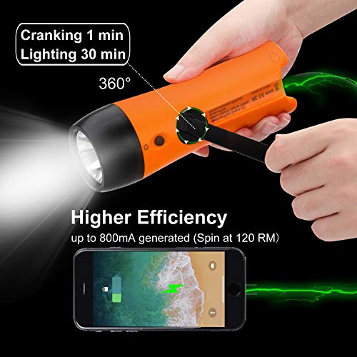 Orange Hand Crank Flashlight/Generator/USB Charger for Emergency