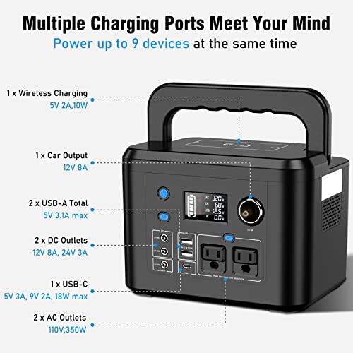 Powkey 350W Portable Power Station with 2 AC Outlets