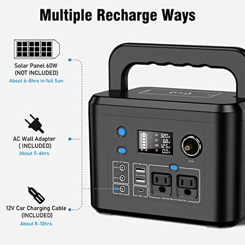 Powkey 350W Portable Power Station with 2 AC Outlets