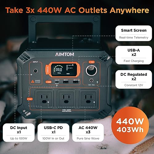AIMTOM Portable Power Station - 403Wh Backup Lithium Battery