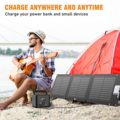 350W Portable Power Station and 60W Foldable Solar Panel Kits, Powkey 260Wh Solar Generator with 18V DC Output Solar Charger for Outdoor Cmaping Emergency