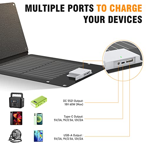 350W Portable Power Station and 60W Foldable Solar Panel Kits, Powkey 260Wh Solar Generator with 18V DC Output Solar Charger for Outdoor Cmaping Emergency