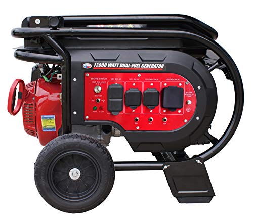 PowerAmerica Dual Fuel Portable Generator, 12000W, Black/Red