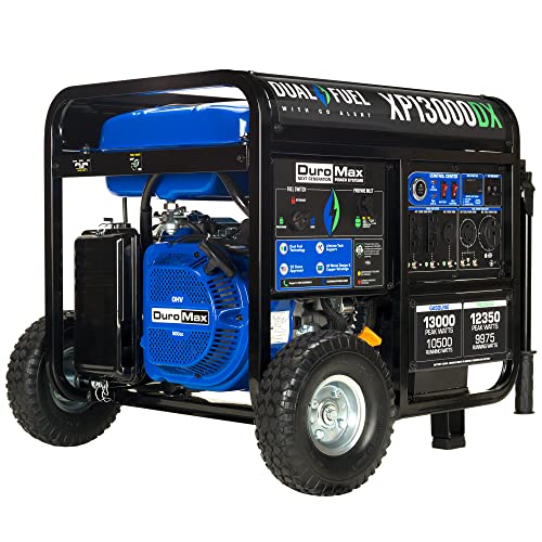 DuroMax 13,000-Watt Dual Fuel Portable Generator, Black/Blue
