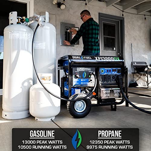 DuroMax 13,000-Watt Dual Fuel Portable Generator, Black/Blue