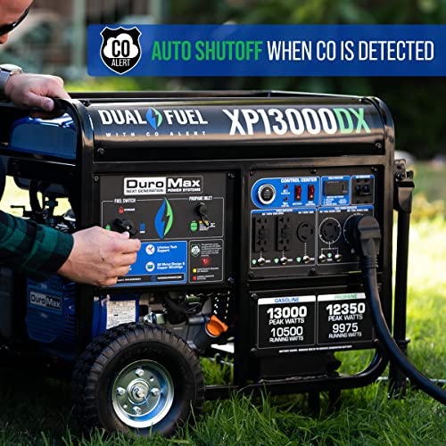 DuroMax 13,000-Watt Dual Fuel Portable Generator, Black/Blue