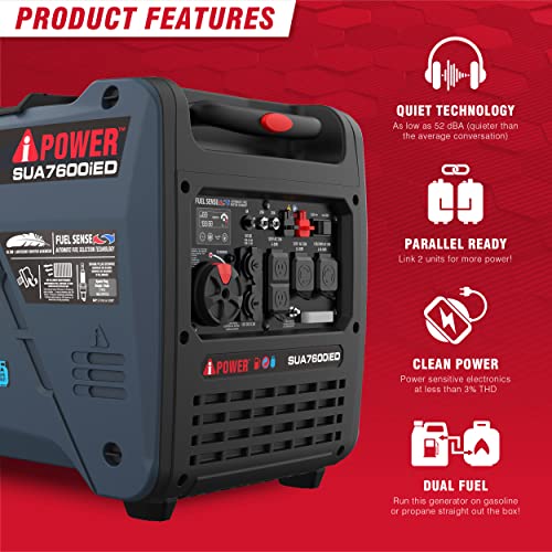 A-iPower RV Ready Dual Fuel Inverter Generator, 7600W