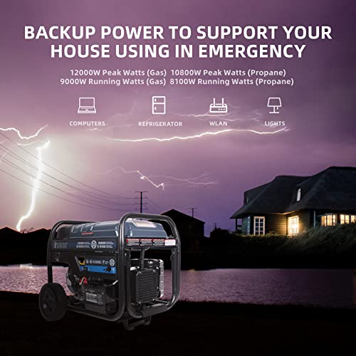 A-itech 12000W Generator, Dual Fuel Gas/Propane, Electric Start