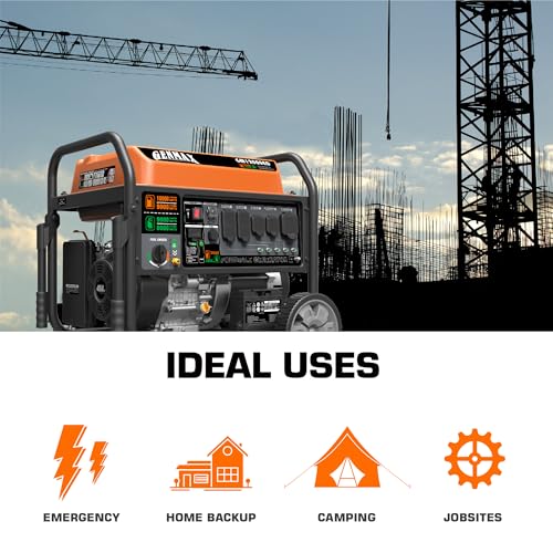 GENMAX Dual Fuel Portable Generator 12000 Watt Gas or Propane Powered Electric Start-Home Back Up, EPA Compliant