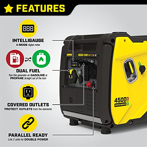 Champion Dual Fuel Inverter Generator, 4500W, Electric Start