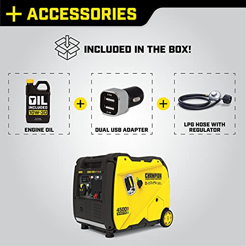 Champion Dual Fuel Inverter Generator, 4500W, Electric Start