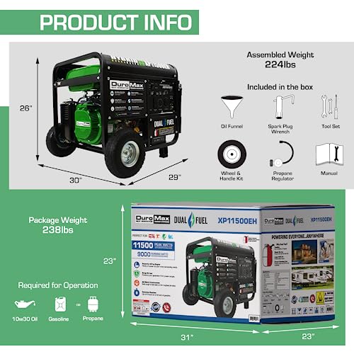 DuroMax XP11500EH Dual Fuel Portable Generator - 11500W