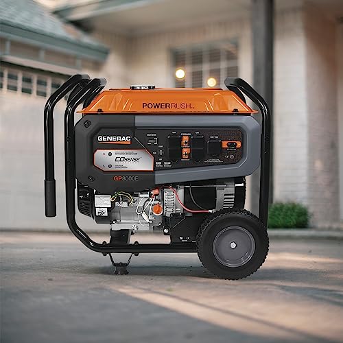 Generac 76864 GP8000E 8,000-Watt Portable Gas Generator - Powerful and Reliable Energy Solution for Home, Camping, and Emergencies