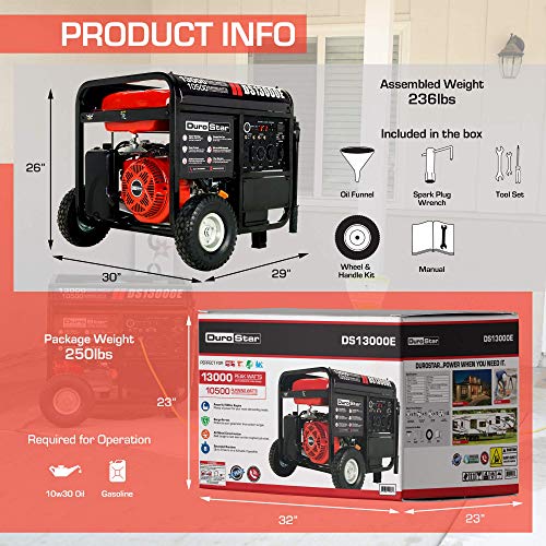 DuroStar DS13000E Portable Generator - 13000W, Electric Start