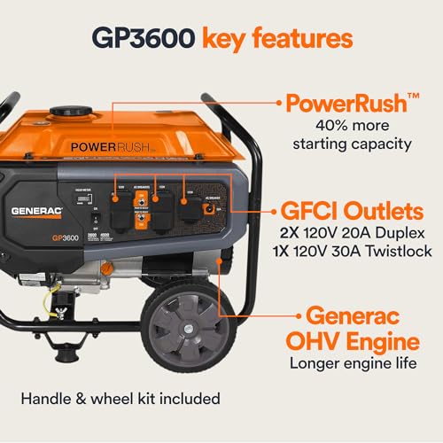 Generac 7677 GP3600 Gas-Powered Portable Generator - Reliable Power Solution