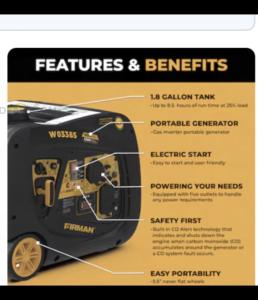 Firman W03382 Gasoline Inverter Electric Start Portable Generator