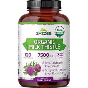 Zazzee Organic Milk Thistle Extract Capsules, 7500 mg