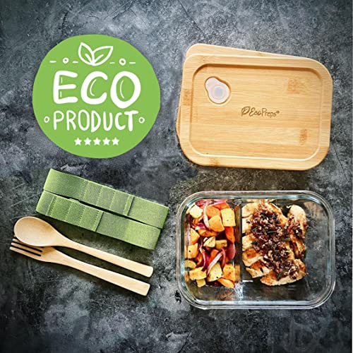 EcoPreps Glass Meal Containers with Bamboo Lids (3 Pack)