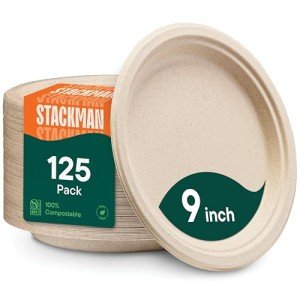 Eco-Friendly 9" Compostable Paper Plates (125-Pack)