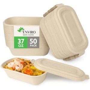 Eco-Friendly Bamboo Meal Prep Containers - 50 Pack