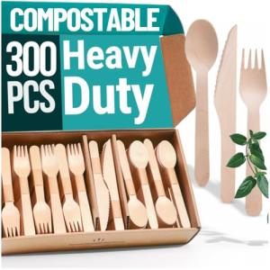 Compostable Wooden Cutlery Set - 300 pieces