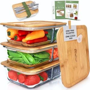EcoPreps Glass Meal Containers with Bamboo Lids (3 Pack)