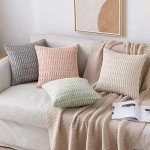 MIULEE Pack of 2 Corduroy Decorative Throw Pillow Covers 18x18 Inch Soft Boho Striped Pillow Covers Spring Modern Farmhouse Home Decor for Sofa Living Room Couch Bed Cream White