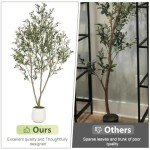 VIVATREES Olive Trees Artificial Indoor, 5FT Tall Faux Olive Tree with White Tall Planter, Artificial Plants with Natural Wood Trunk and Lifelike Fruits for Home Office Decor