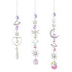 1pc Crystal Wind Chime Moon Sun Catcher Diamond Prisms Pendant Dream Catcher Rainbow Hanging Drop Home Garden Decor Windchime