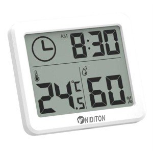 Digital Desk Wall Clock with Temperature Humidity Large Display Battery Operated clock for Home Kitchen Office Desk Decorations