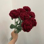 1PC Modern Elegance Simulation Flower Home Decoration Dining Table Knitted Rose Single Bouquet Wedding Artificial Flower