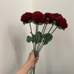 1PC Modern Elegance Simulation Flower Home Decoration Dining Table Knitted Rose Single Bouquet Wedding Artificial Flower
