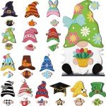 Blulu Interchangeable Wooden Gnome Decor DIY Holiday Spring Easter Summer Day Seasonal Tiered Tray Decoration with Magnet Gnomes Pieces Welcome Sign for Decorations(Cute)