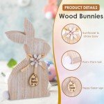 OYATON 2 Piece Easter Wooden Bunny Decor - Farmhouse Sitting Wood Bunnies Sign for Tabletop and Mantel Decorations - Unfinished Rabbit Blocks for Easter and Spring DIY Home Décor