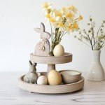 OYATON 2 Piece Easter Wooden Bunny Decor - Farmhouse Sitting Wood Bunnies Sign for Tabletop and Mantel Decorations - Unfinished Rabbit Blocks for Easter and Spring DIY Home Décor