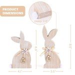 OYATON 2 Piece Easter Wooden Bunny Decor - Farmhouse Sitting Wood Bunnies Sign for Tabletop and Mantel Decorations - Unfinished Rabbit Blocks for Easter and Spring DIY Home Décor
