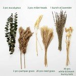 Musunny Dried Flowers Bouquet, 17" Dried Pampas Grass Decor Inc Lavender Eucalyptus DIY Floral Arrangements for Home Office Decoration,Wedding centerpieces